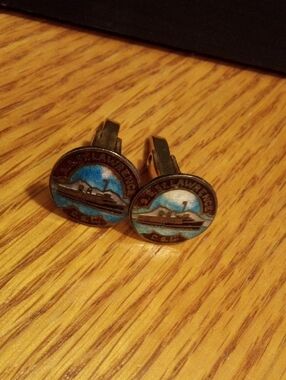 Vintage Ship Enamel Cufflinks - Blue and Gold